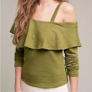 Anthropologie Green One Shoulder Top